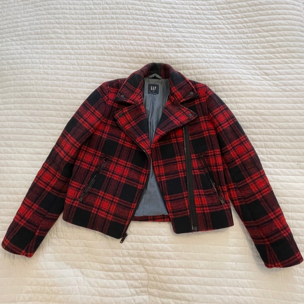 Gap red plaid bomber jacket